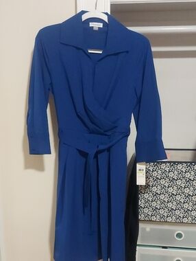 Calvin Klein Cobalt Blue Long Sleeve Wrap Dress